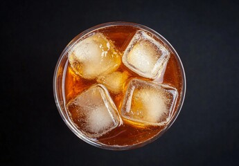 Overhead View of Iced Brown Drink in Glass