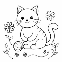 Vector art illustration of a cat playing in a flower garden