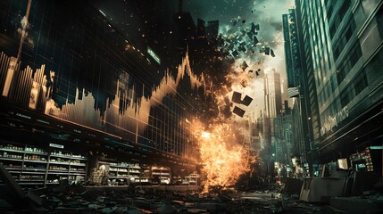 Obraz premium Urban Destruction Stock Market Crash Inferno