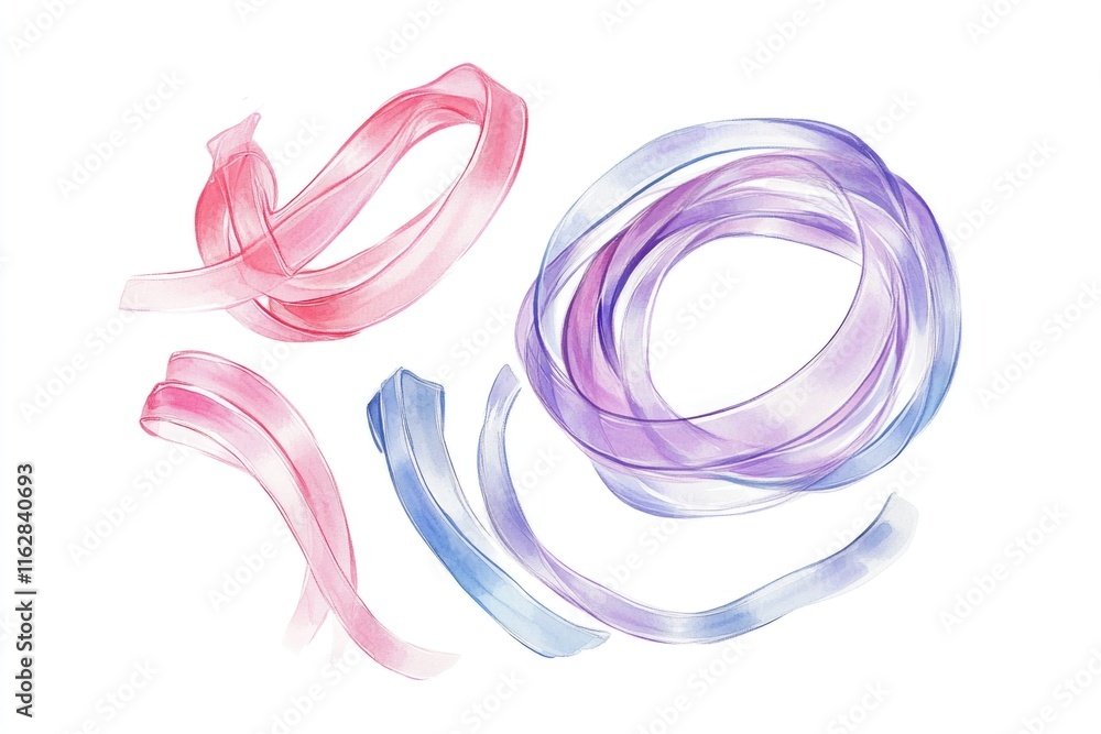 Poster a simple image of three colorful ribbons on a plain white surface, suitable for various uses such as