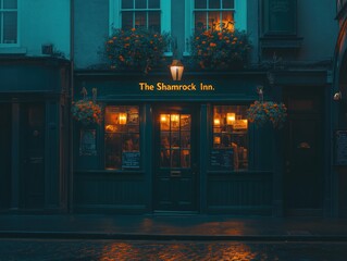 Cozy Irish pub interior with warm lighting and bar scene. AI generated