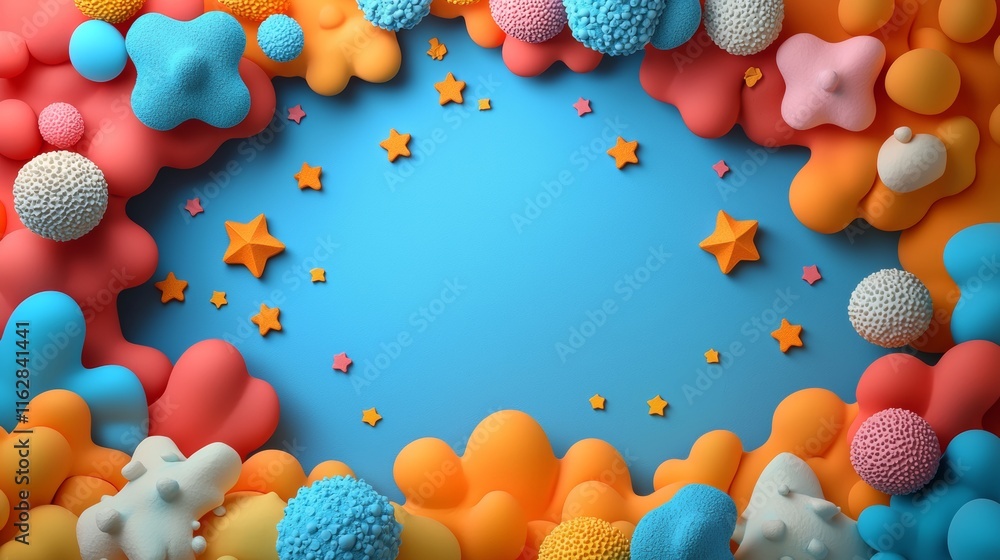 Poster abstract colorful composition of floating spheres and stars