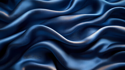 Fototapeta premium Elegant Navy Blue Silk Fabric Draped with Soft Folds and Subtle Lighting