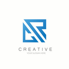 CR letter logo Design. Box Shape letter logo design