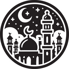 Eid Mubarak icon silhouette vector with white background