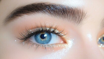 Obraz premium Beautiful woman eye makeup closeup showing perfect eyebrows and long lashes