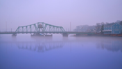 Foggy Tranquil Winter Landscape over the Quinnipiac River with the view of Grand Avenue Swing...