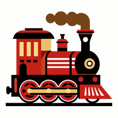 Vintage train on railroad vector illustration on white background