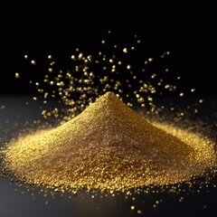 A glistening pile of golden dust with shimmering particles floating in the air