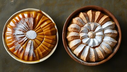 Traditional Chilean Torta de Hojas Dessert Served in Two Bowls with Decorative Patterns