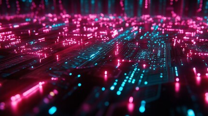 Obraz premium Abstract glowing pink and blue circuit board.