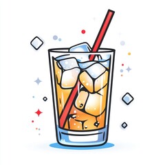 Iced beverage in a tall glass with a straw