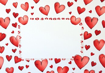 Romantic Watercolor Hearts Background with Blank Frame