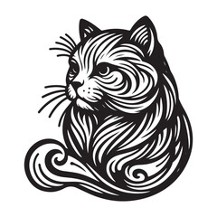Cat line art design vector illustration drawing printable for crafts and decor