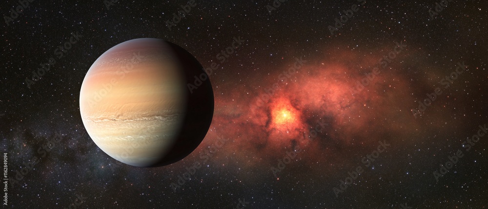 Poster exoplanet in space with nebula.