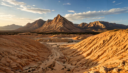 Paysage montagneux au coucher du soleil