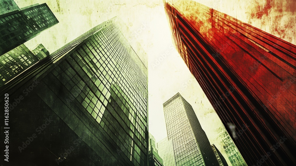 Poster vintage style building with layered graphics and soft light