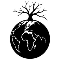 Earth with Roots vector silhouette