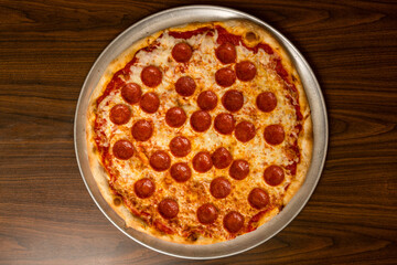 Pepperoni pizza on a tray