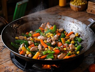 Delicious Chicken and Vegetable Stir-Fry in Wok