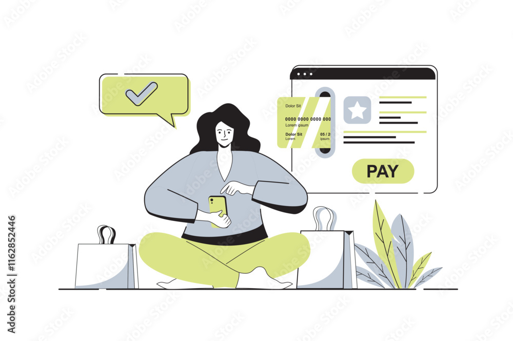 Leinwandbilder online payment web concept with flat cartoon people for website design. woman getting invoice and pa