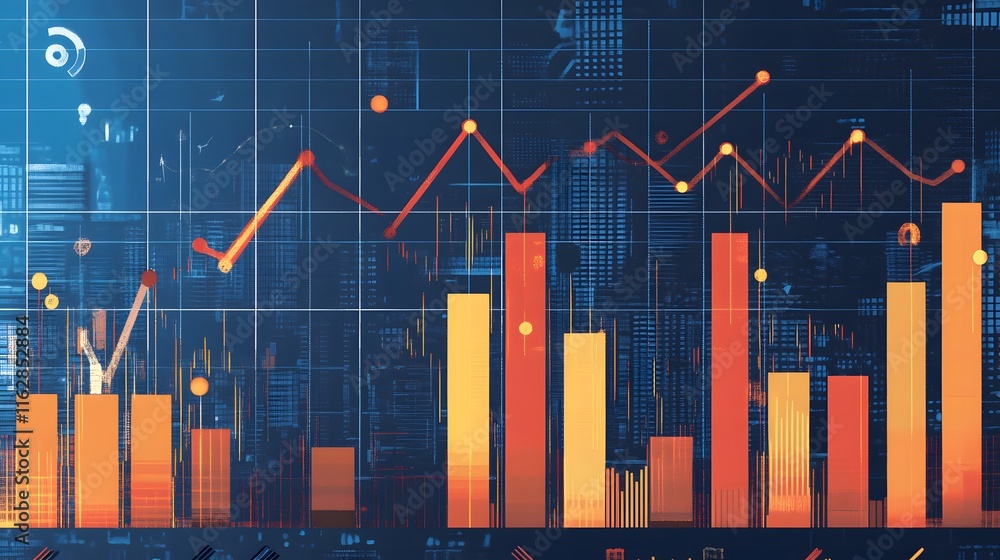 Poster abstract financial data visualization graph showing growth