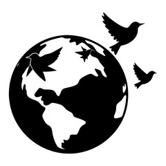 Earth and Birds vector silhouette