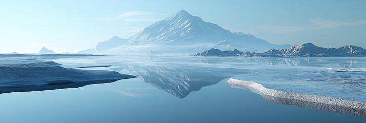 Serene glacial lake reflecting snow-capped mountain.