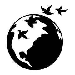 Earth and Birds vector silhouette