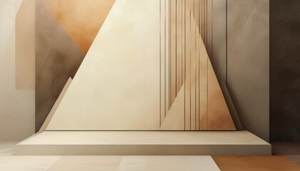 Beige and Cream Abstract Geometric Composition with Brown Accents and Textured Background