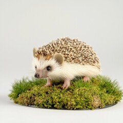 Obraz premium Hedgehog exploring miniature garden in soft morning light nature scene whimsical environment adorable close-up