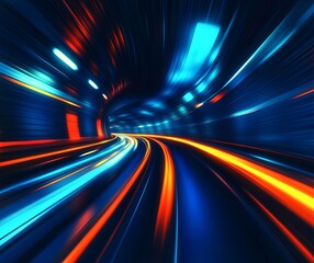 Obraz premium Abstract Speed Tunnel: Vibrant Neon Lights and Dynamic Motion Blur