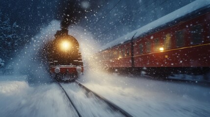 Snowy Winter Night Steam Train Journey Through Tunnel Landscape