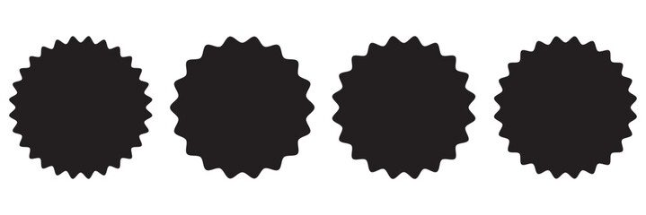 Set of black price sticker, sale or discount sticker, sunburst badges icon. Stars shape with different number of rays. Special offer price tag. Red starburst promotional badge set, shopping labels. 