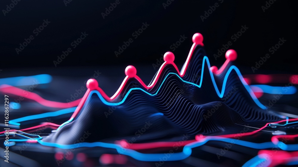 Poster a digital financial graph featuring illuminated lines and data visualization against a dark backdrop