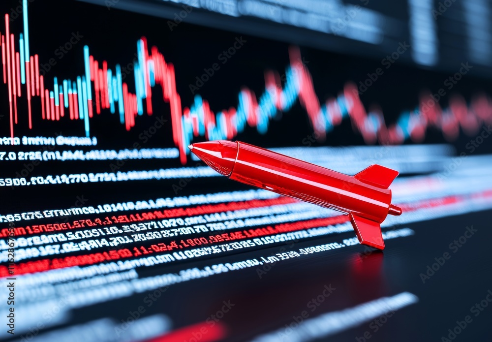 Aufkleber a graph displaying stock market investment trends, along with indicators and volume data.