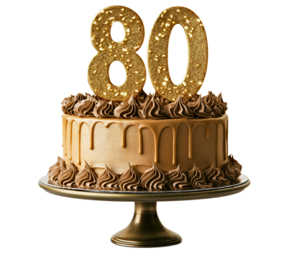Isolated Illustration of a Festive 80th Birthday Cake with Candles for Celebration and Invitation