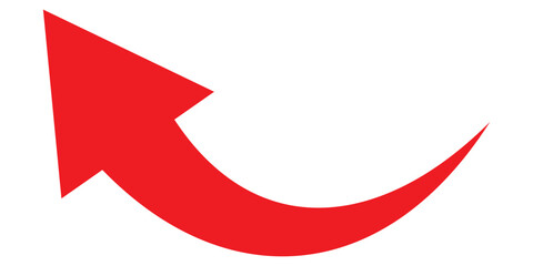 Curve arrow icon. Red long curved arrow icon on white background. Long arrow. Curved arrow.  Red long arrow vector. 