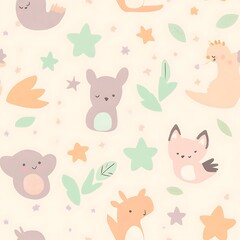 there are many different animals and stars on this wallpaper