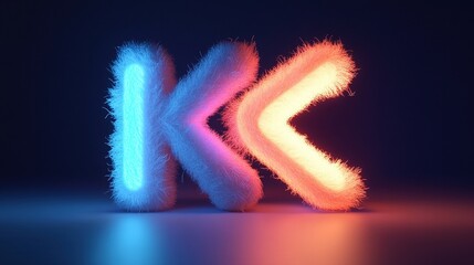 Fototapeta premium Fluffy K letter with contrasting blue and orange light on dark background.