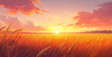 Fototapeta premium Golden wheat field at sunset.