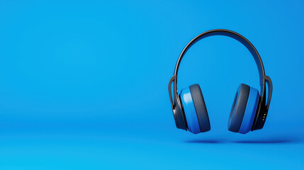 High quality headphones on vibrant blue background, perfect for music lovers