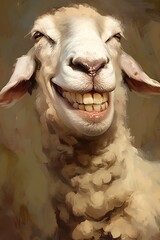 Obraz premium painting of a sheep with a big smile on its face