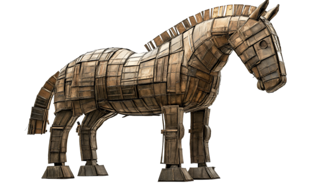 Mythical Trojan Horse Illustration Symbolizing Ancient Greek History and Security Concepts isolated