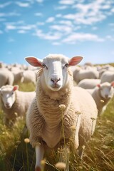 Fototapeta premium there are many sheep standing in a field of tall grass