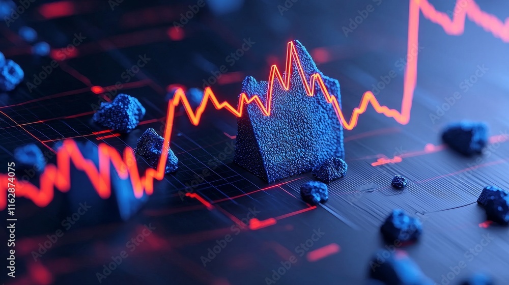 Poster a digital display with an options chart and a stock market graph, illuminated on a dark background, 