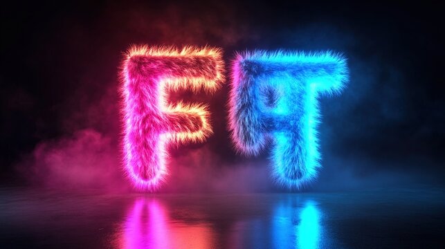 Glowing furry letters F and T in neon colors.