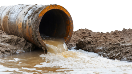 Dirty Water Pipe with Leak and Corrosion Isolated on White Background