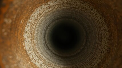 Close-up view of the interior of a plumbing pipe, showing texture and potential corrosion, worn, inside