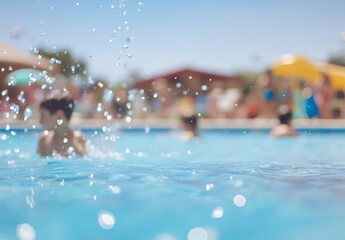 Blurred Child Swimming in Pool, Summer Fun, Water Splash, Outdoor Pool